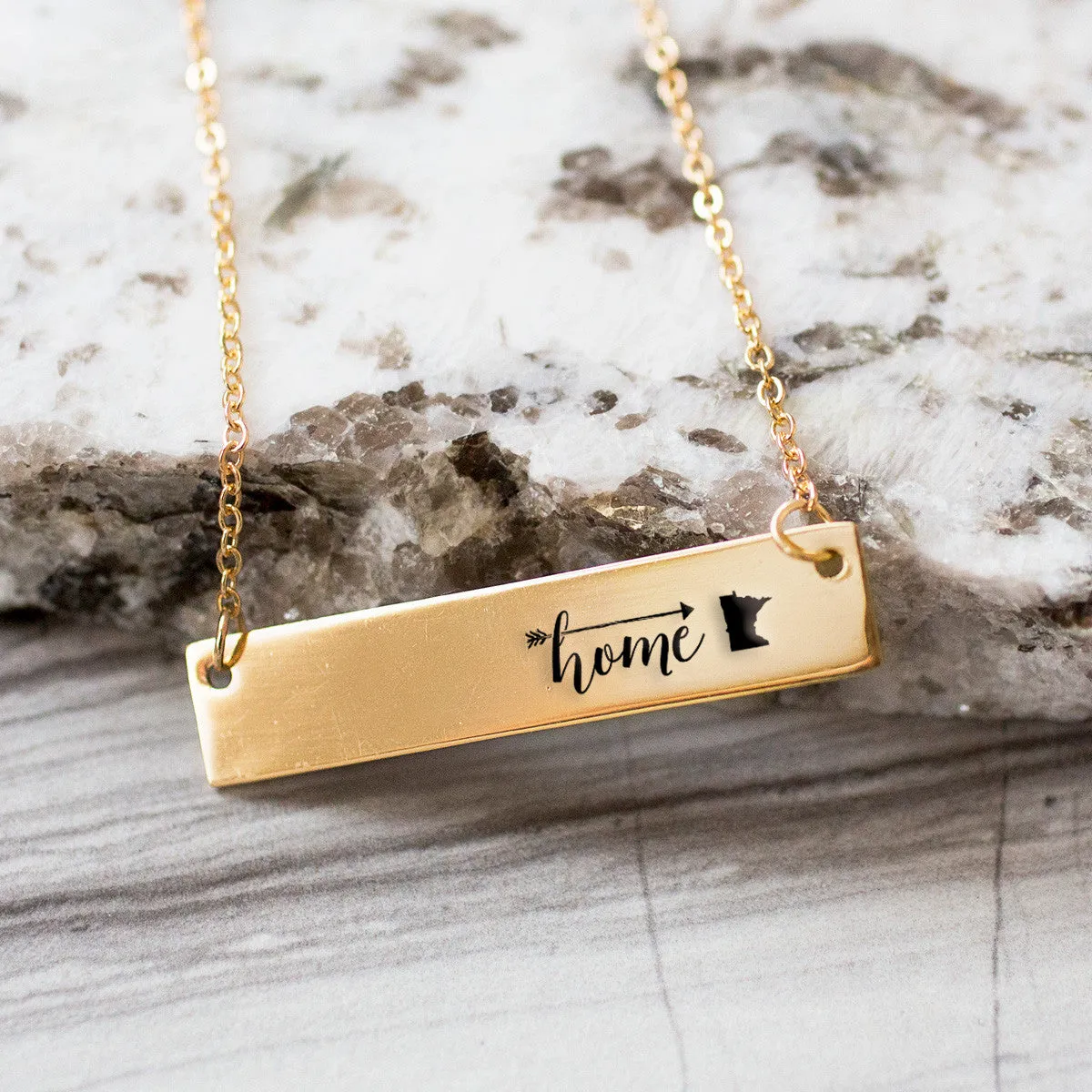 Home Sweet Home Gold / Silver Bar Necklace - Select Your Home State!