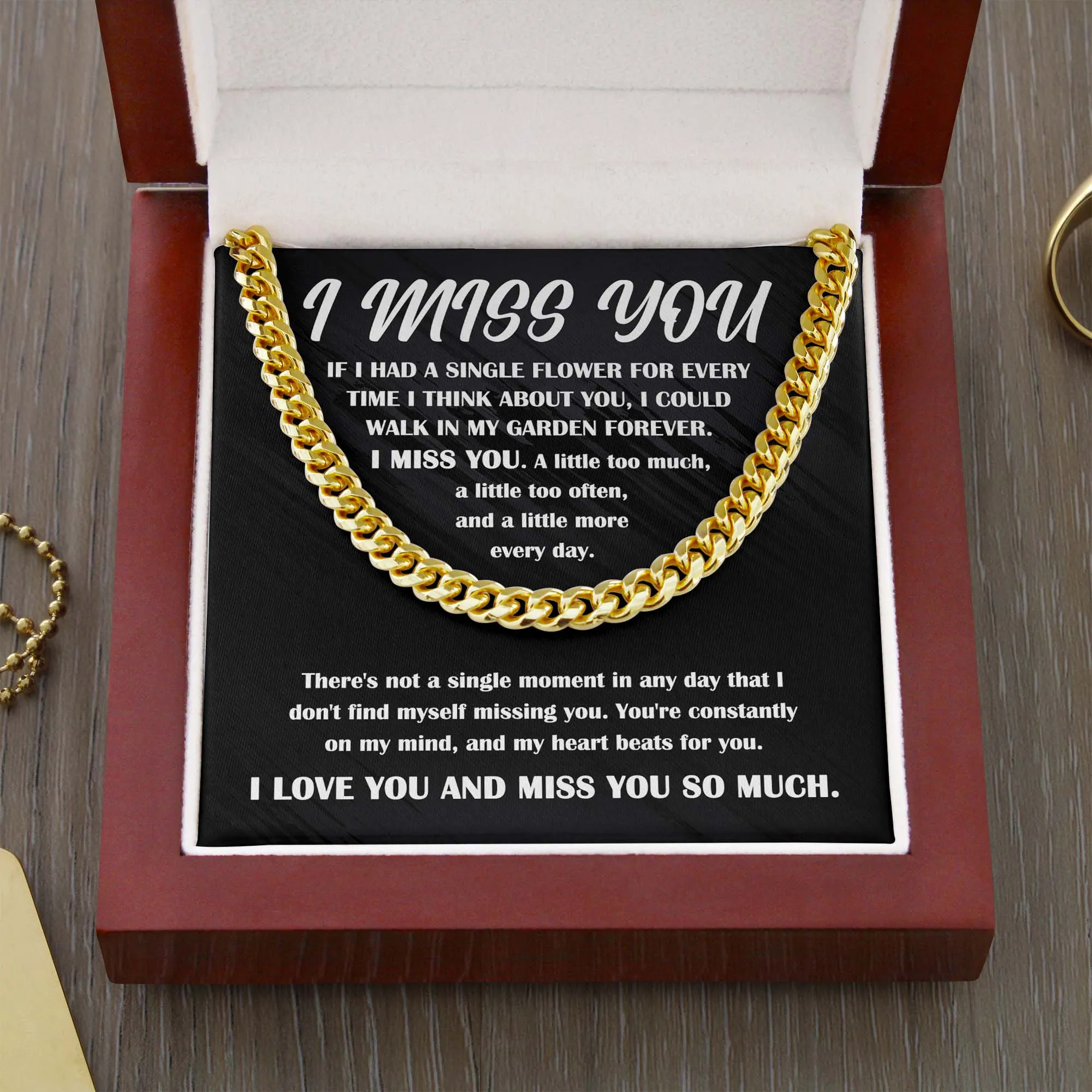 I Miss You Single Flower For Every Second Necklace, Cuban Link Chain Gift For Him