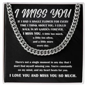 I Miss You Single Flower For Every Second Necklace, Cuban Link Chain Gift For Him