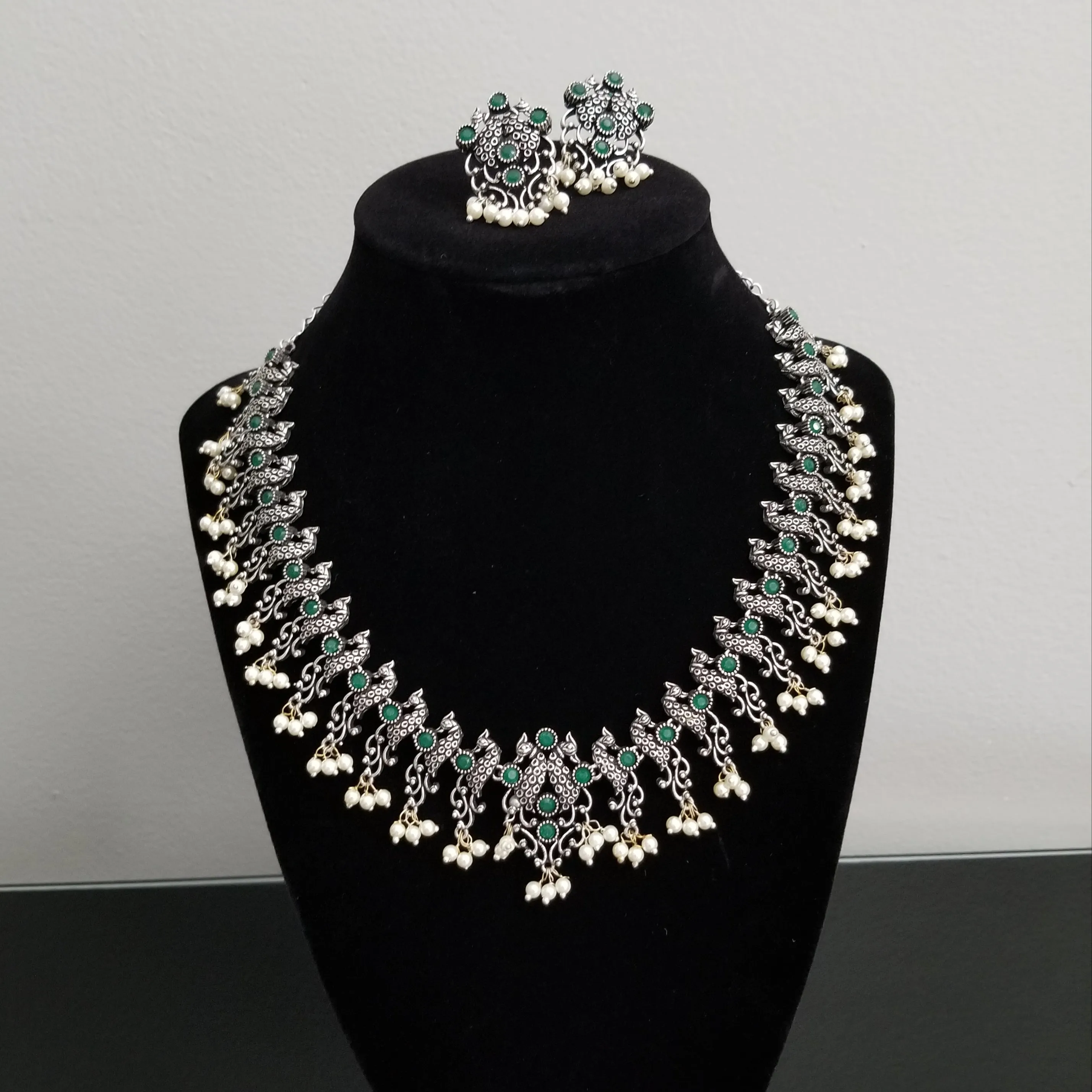 Indo Western Peacock Necklace With Oxidised Plating 2682