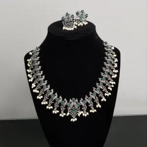 Indo Western Peacock Necklace With Oxidised Plating 2682