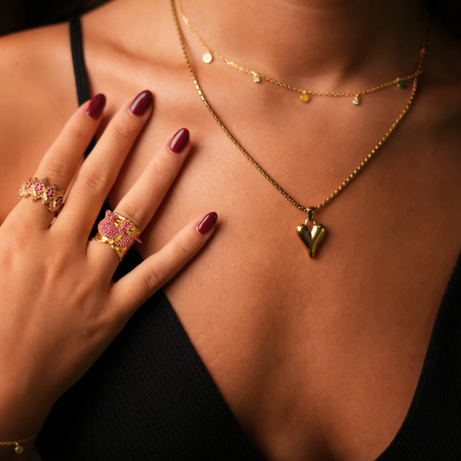 Infinite Love Heart Pendant Gold Statement Necklace