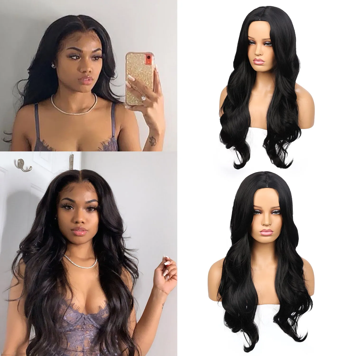 Jennyday | Black Long Wavy Synthetic Hair Wig