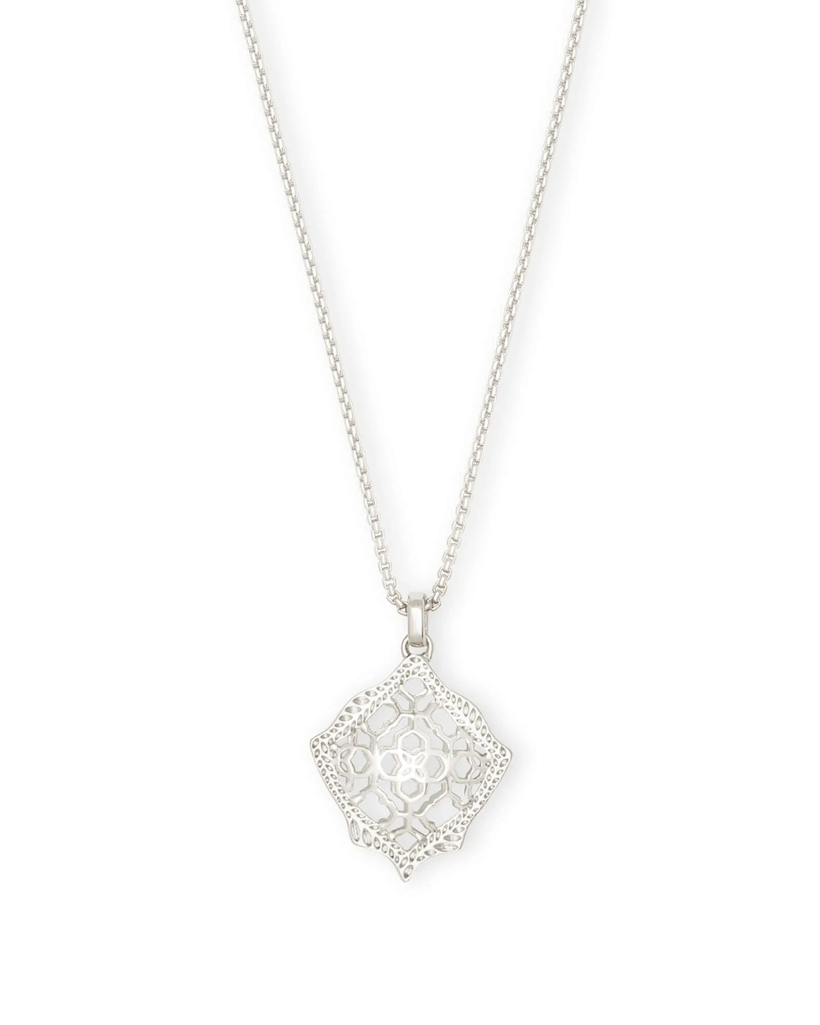 Kacey Silver Long Pendant Necklace In Silver Filigree Mix