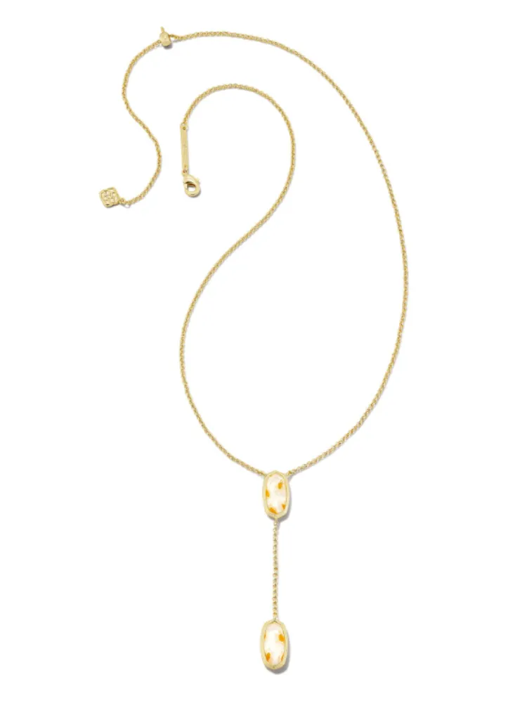 Kendra Scott - Framed Elisa Y Necklace in Gold White Mosaic Glass