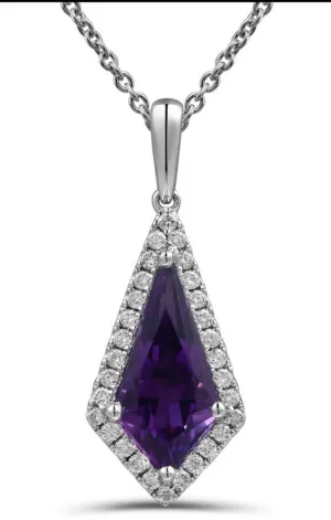Ladies 0.14ctw Diamond Shape Amethyst Pendant Necklace