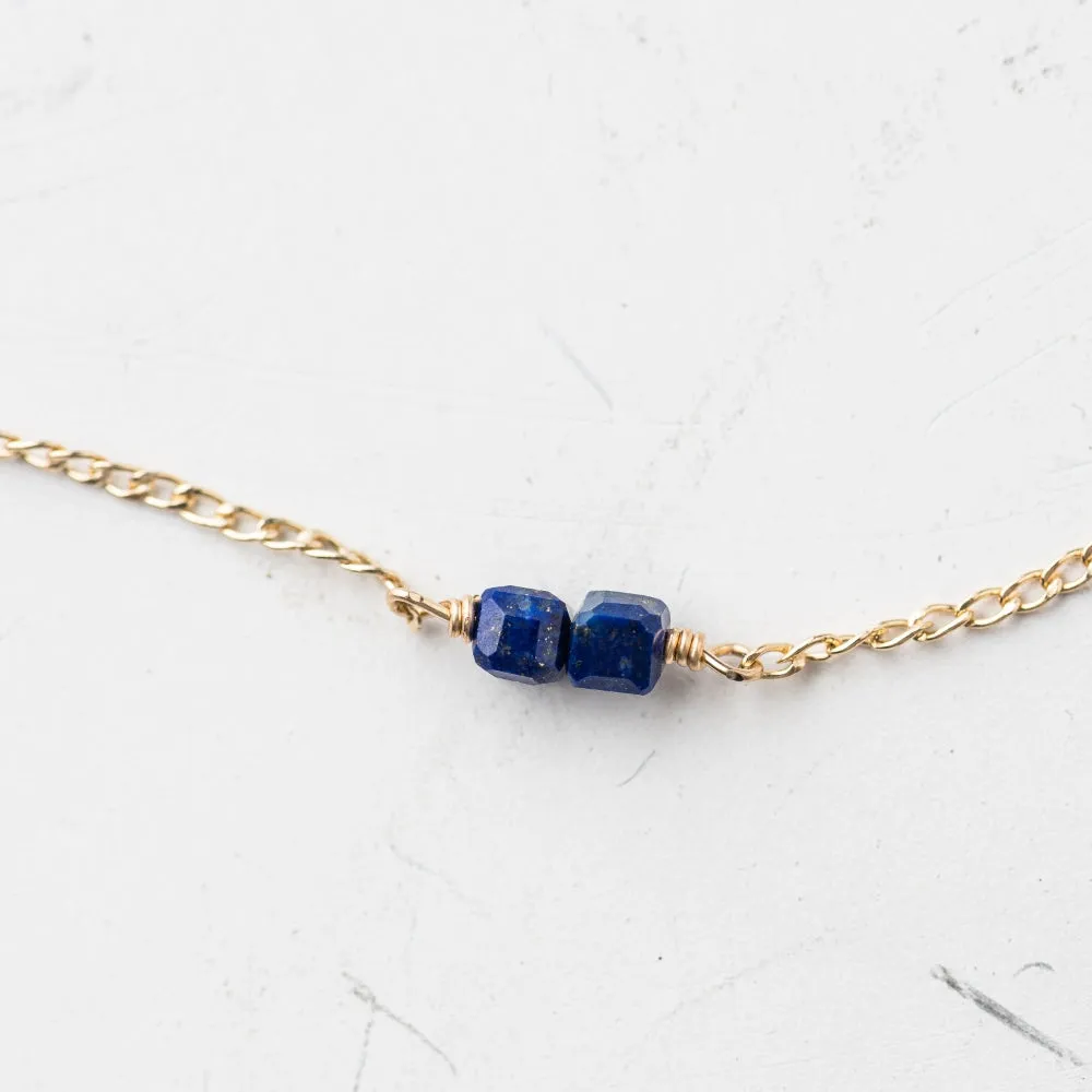Lapis Cube Station Necklace in Gold