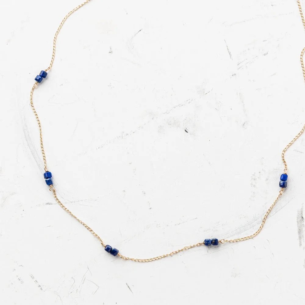Lapis Cube Station Necklace in Gold