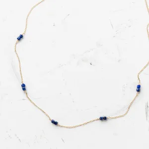 Lapis Cube Station Necklace in Gold