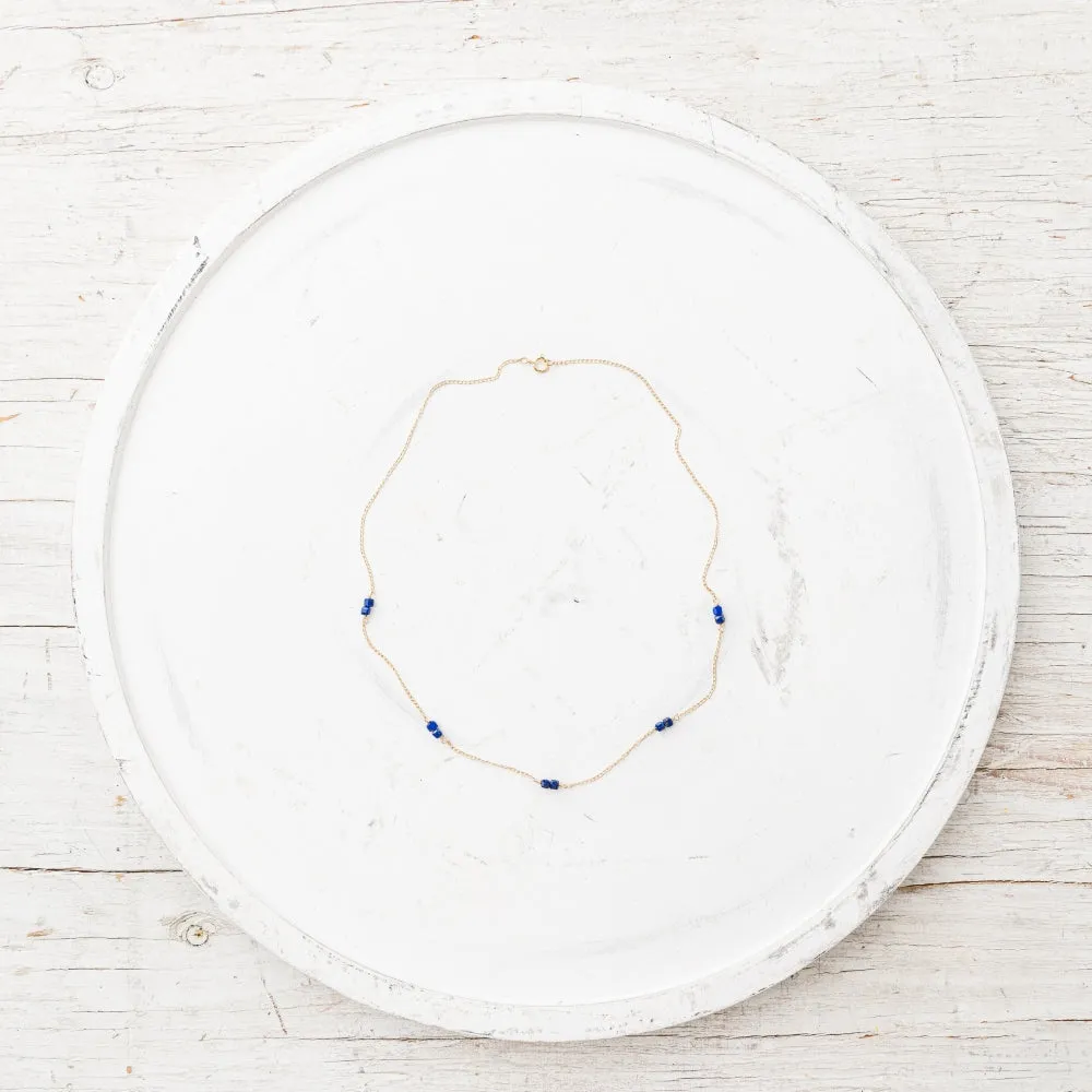 Lapis Cube Station Necklace in Gold
