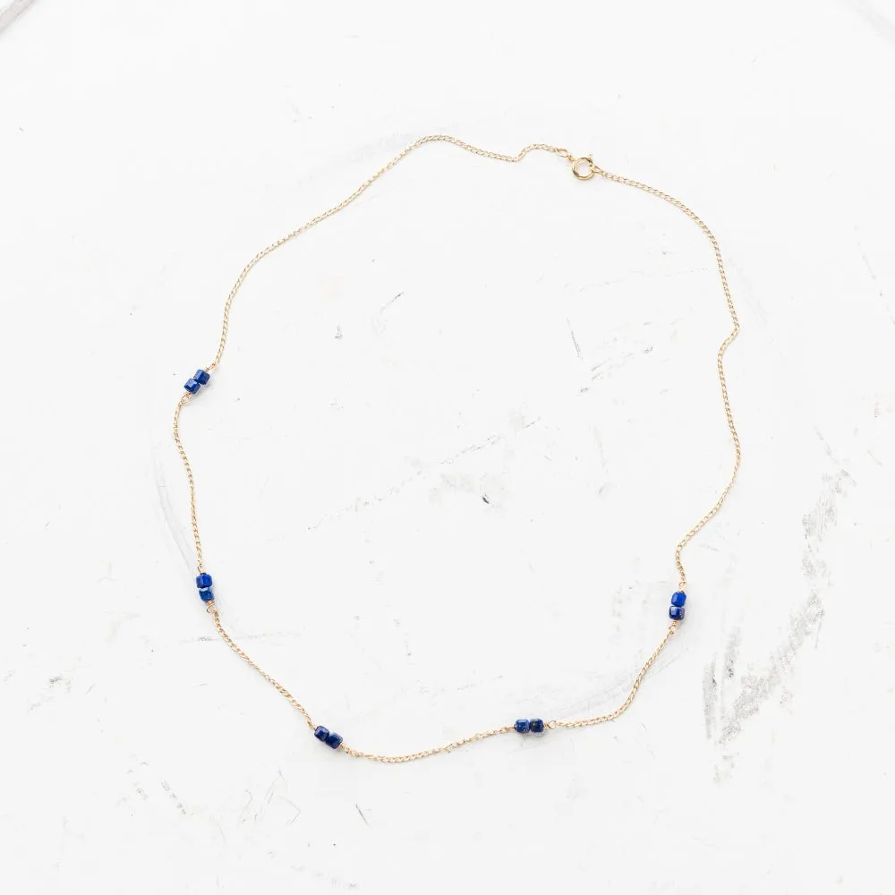 Lapis Cube Station Necklace in Gold