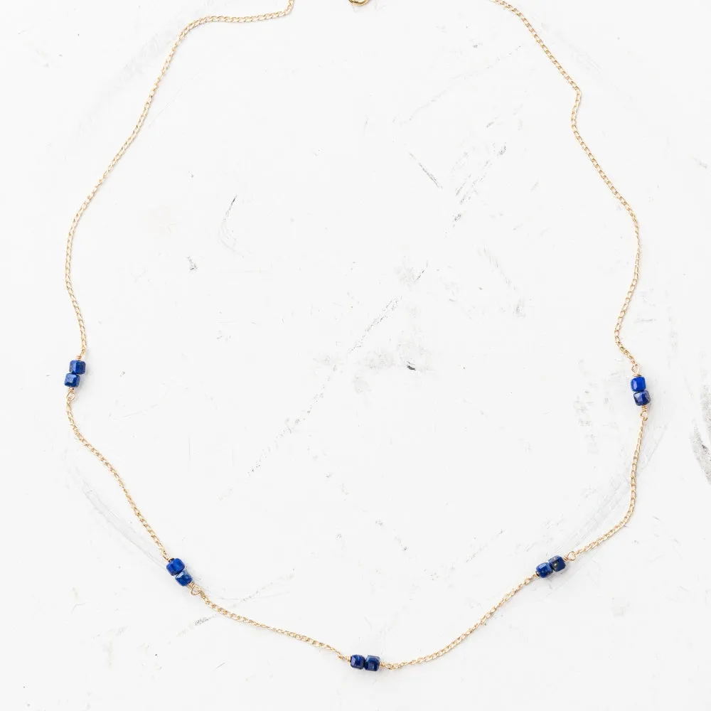Lapis Cube Station Necklace in Gold