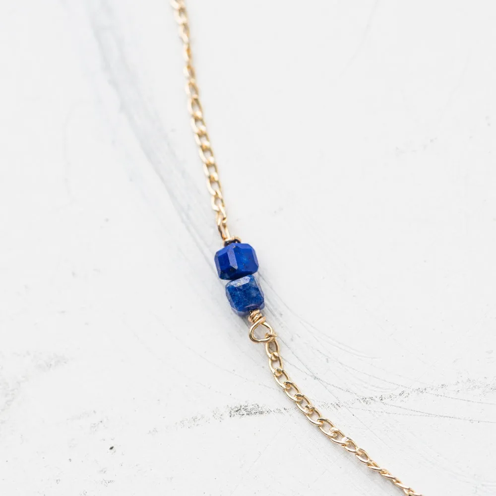 Lapis Cube Station Necklace in Gold