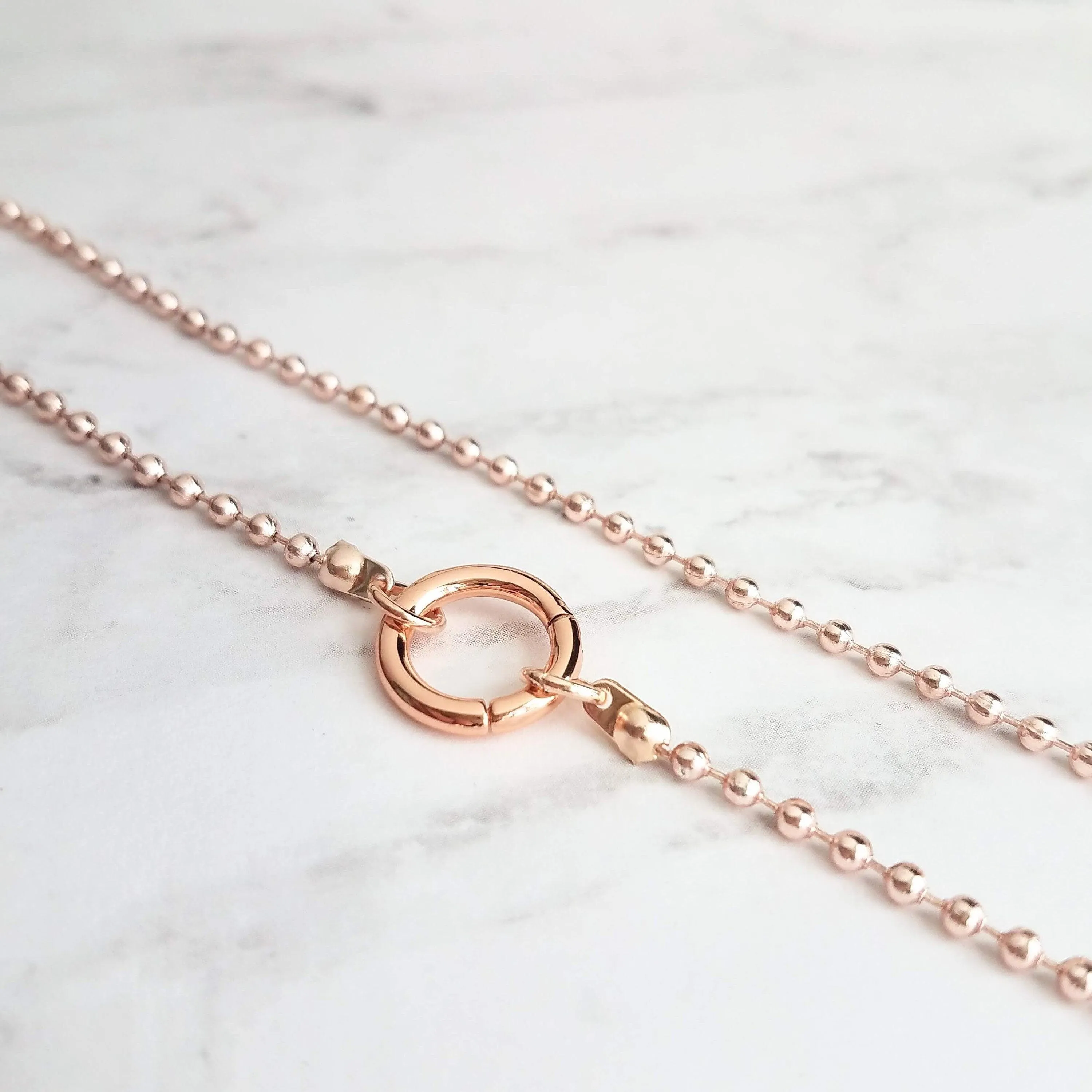 Large Ball Chain Necklace, rose gold ball chain, chunky front clasp necklace, carabiner clasp, large round clasp, rose gold ball necklace