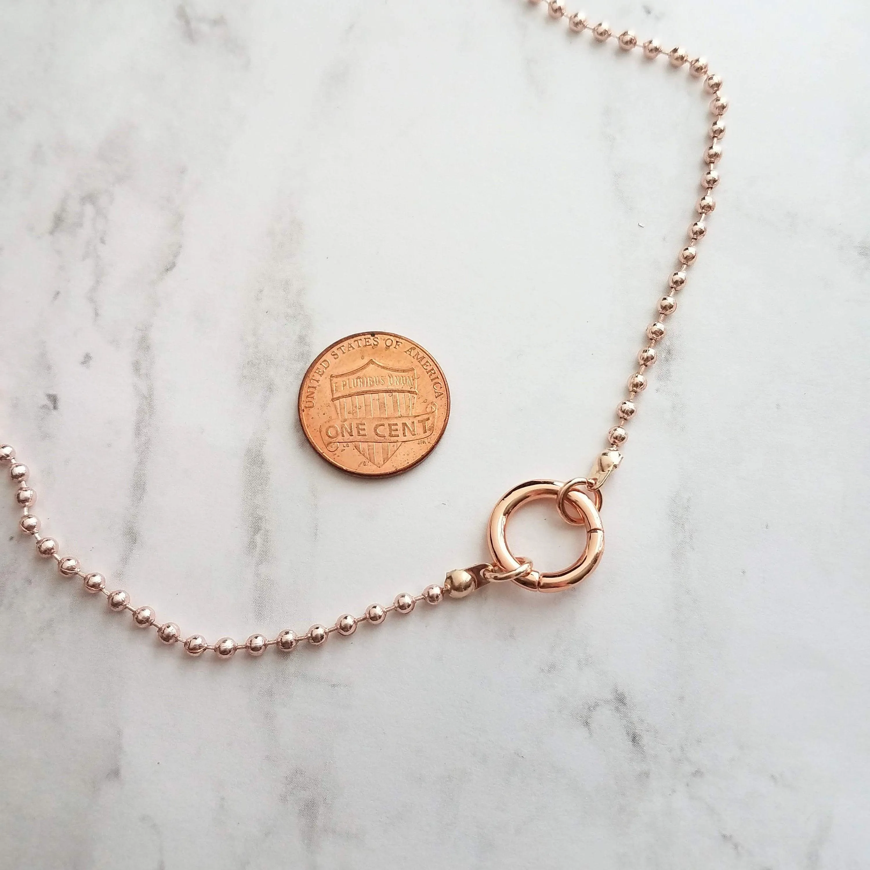 Large Ball Chain Necklace, rose gold ball chain, chunky front clasp necklace, carabiner clasp, large round clasp, rose gold ball necklace
