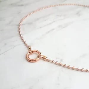 Large Ball Chain Necklace, rose gold ball chain, chunky front clasp necklace, carabiner clasp, large round clasp, rose gold ball necklace