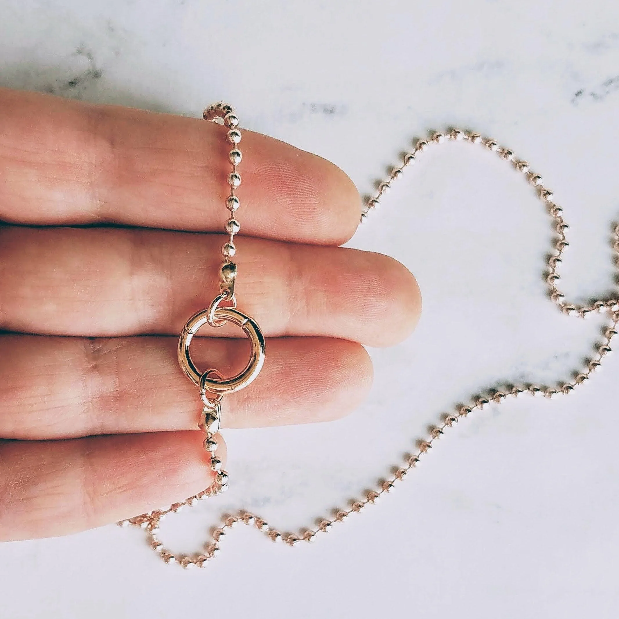 Large Ball Chain Necklace, rose gold ball chain, chunky front clasp necklace, carabiner clasp, large round clasp, rose gold ball necklace
