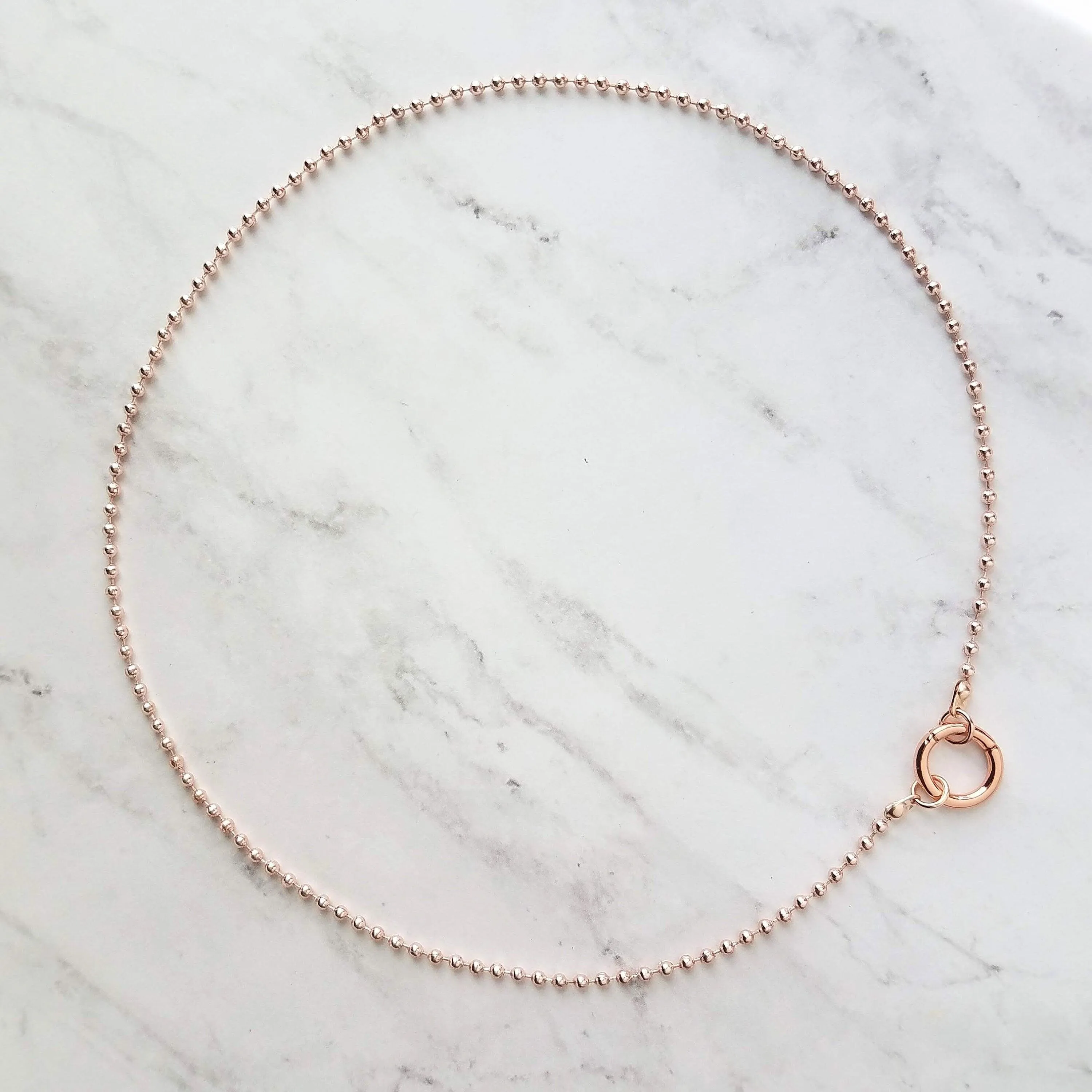 Large Ball Chain Necklace, rose gold ball chain, chunky front clasp necklace, carabiner clasp, large round clasp, rose gold ball necklace