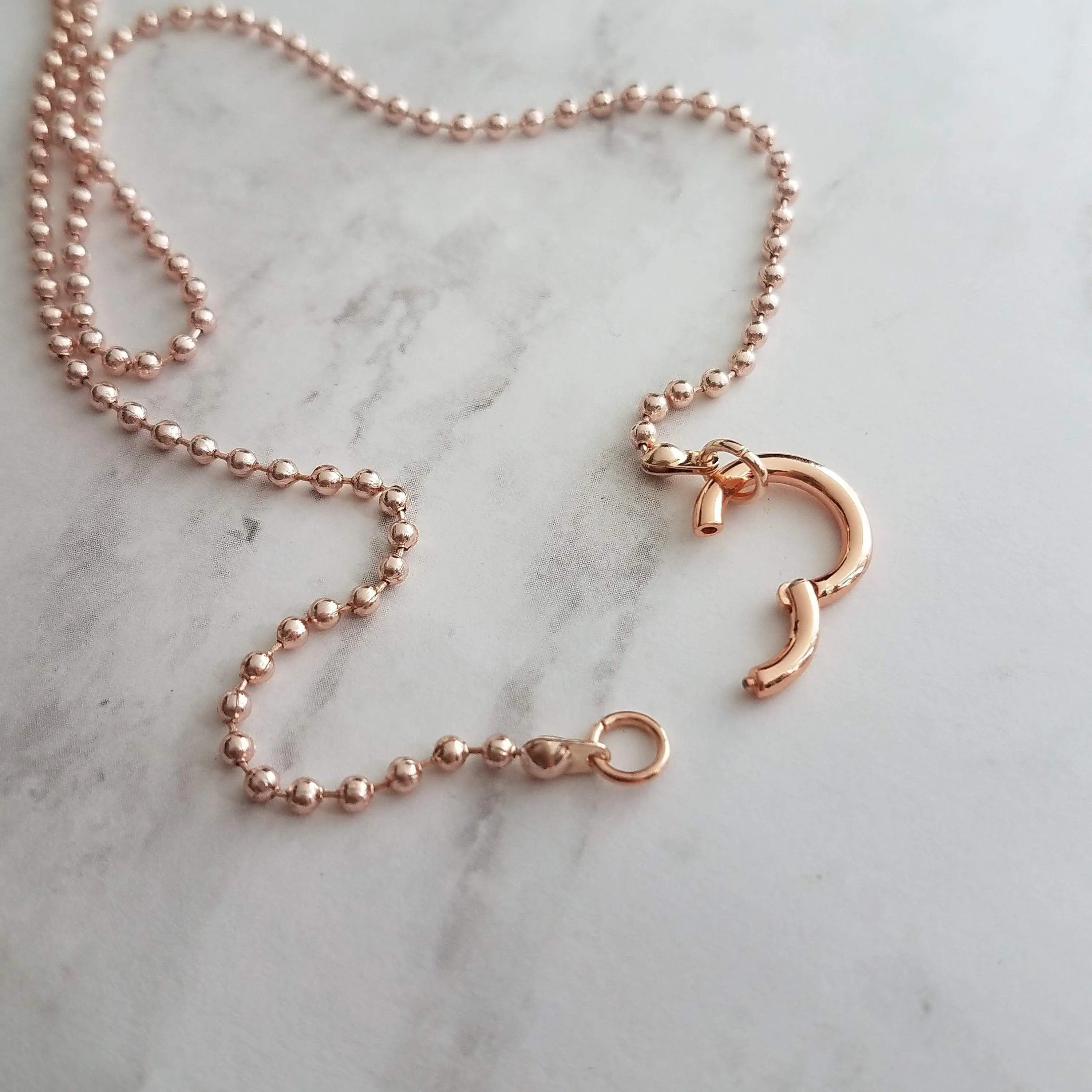 Large Ball Chain Necklace, rose gold ball chain, chunky front clasp necklace, carabiner clasp, large round clasp, rose gold ball necklace