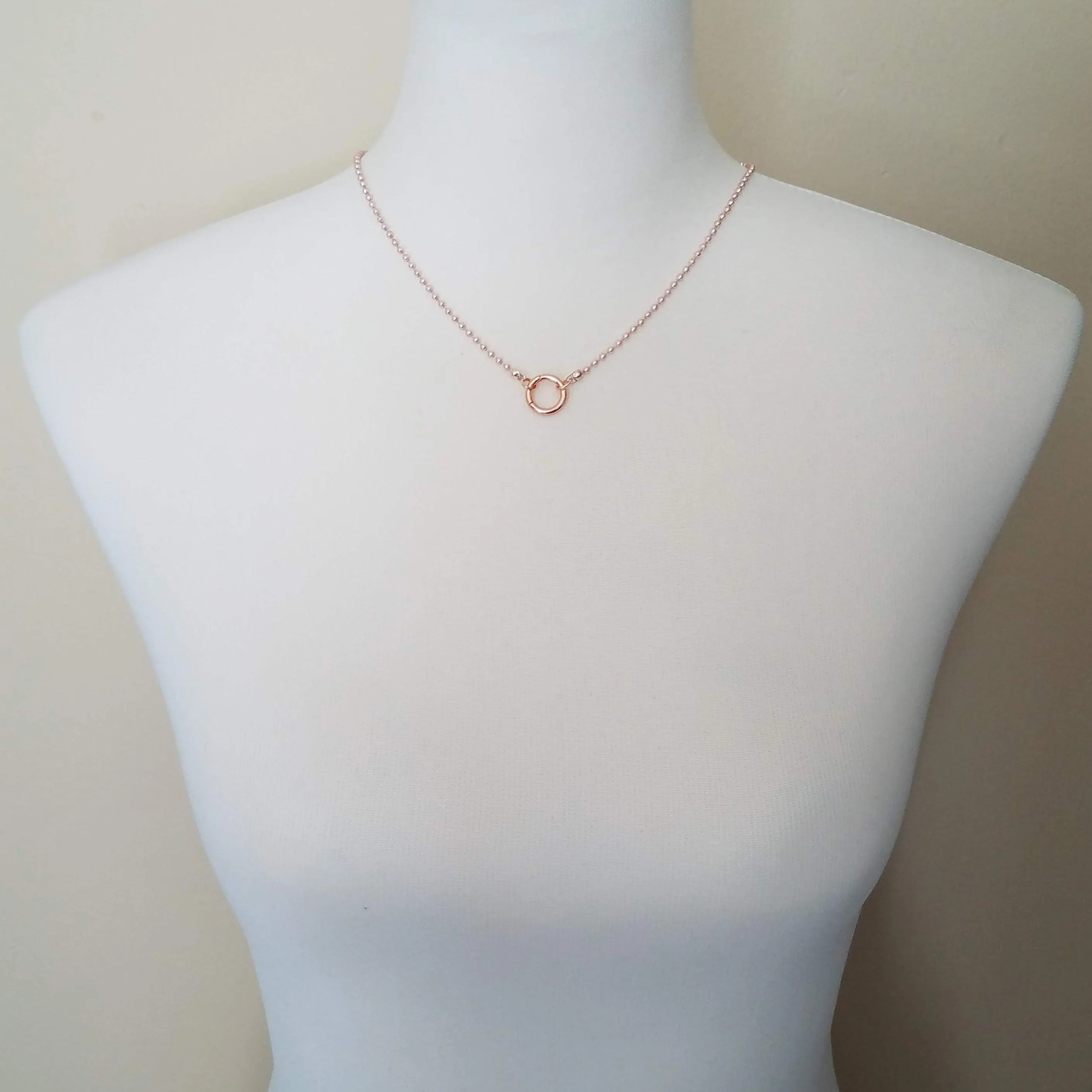 Large Ball Chain Necklace, rose gold ball chain, chunky front clasp necklace, carabiner clasp, large round clasp, rose gold ball necklace