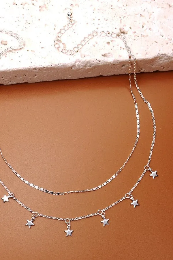 Layered Star Drop Necklace In Silver