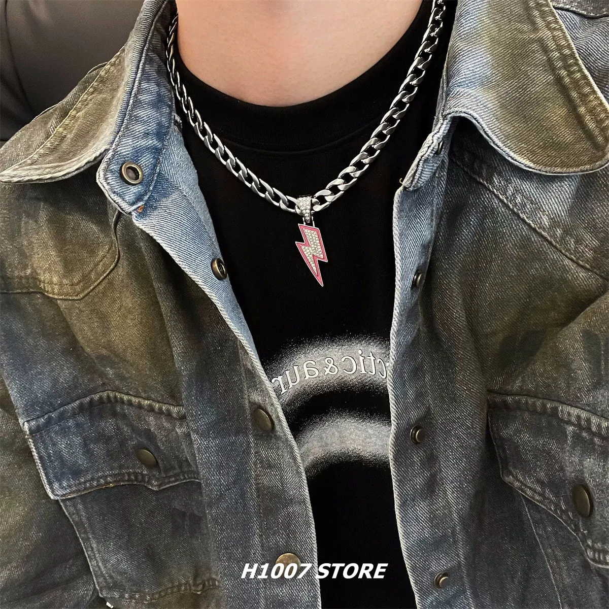 Lightning Pendant Cuban Chain Necklace