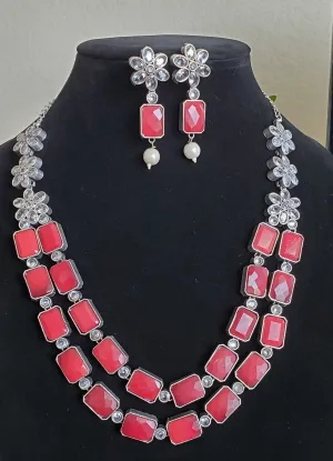Long Necklace With Oxidised Plating Maroon