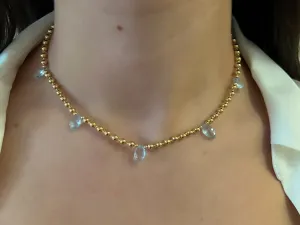 Lt Blue Topaz and Gold Bead Necklace