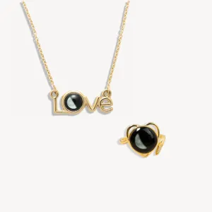 Luna Love Necklace and Love ring in gold