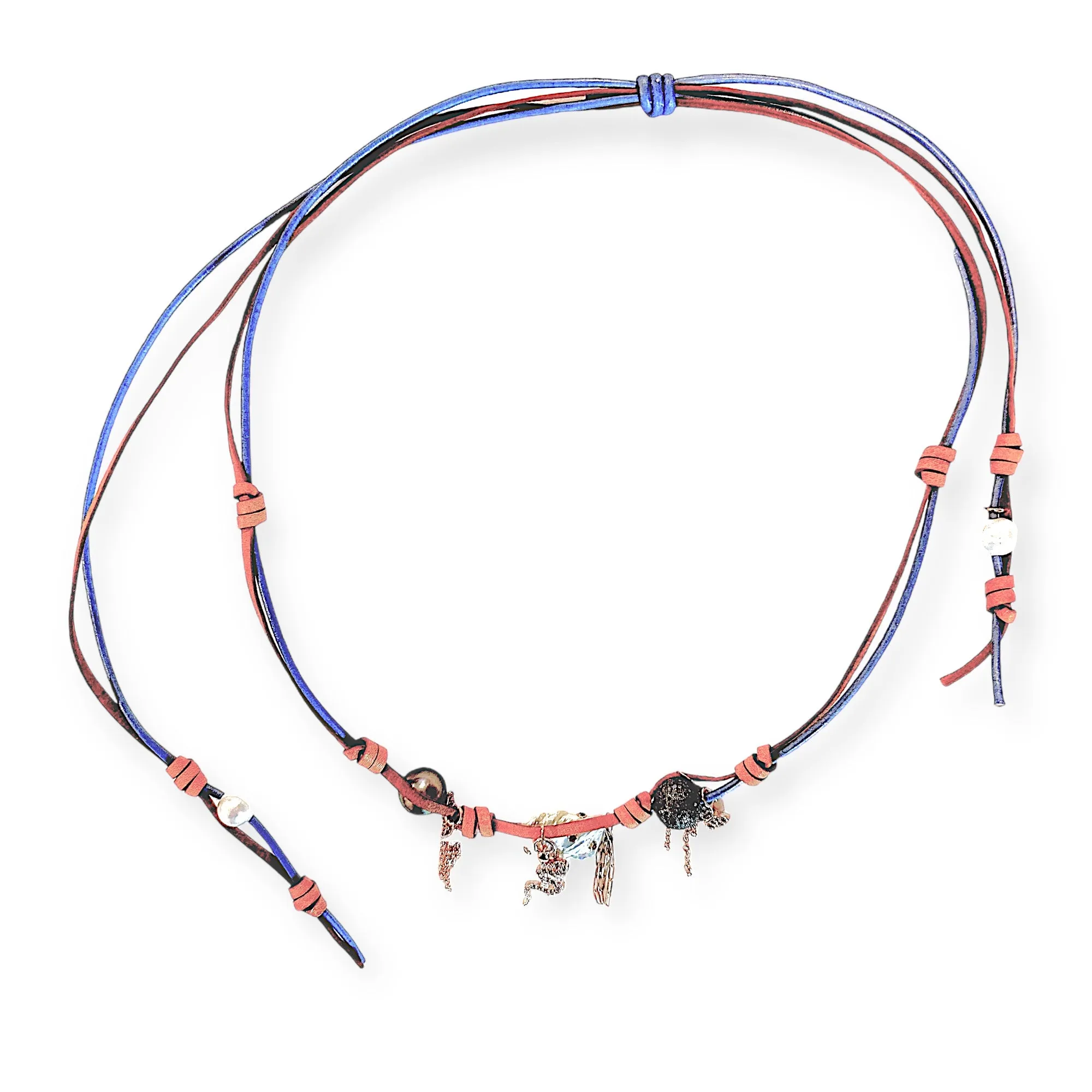 MAGICAL GARDEN DIAMOND DREAMS RAINBOW SKY ROSE GOLD MAGICAL CHARMS, PEARLS AND ROSE GOLD CHAIN ROCKER NECKLACE