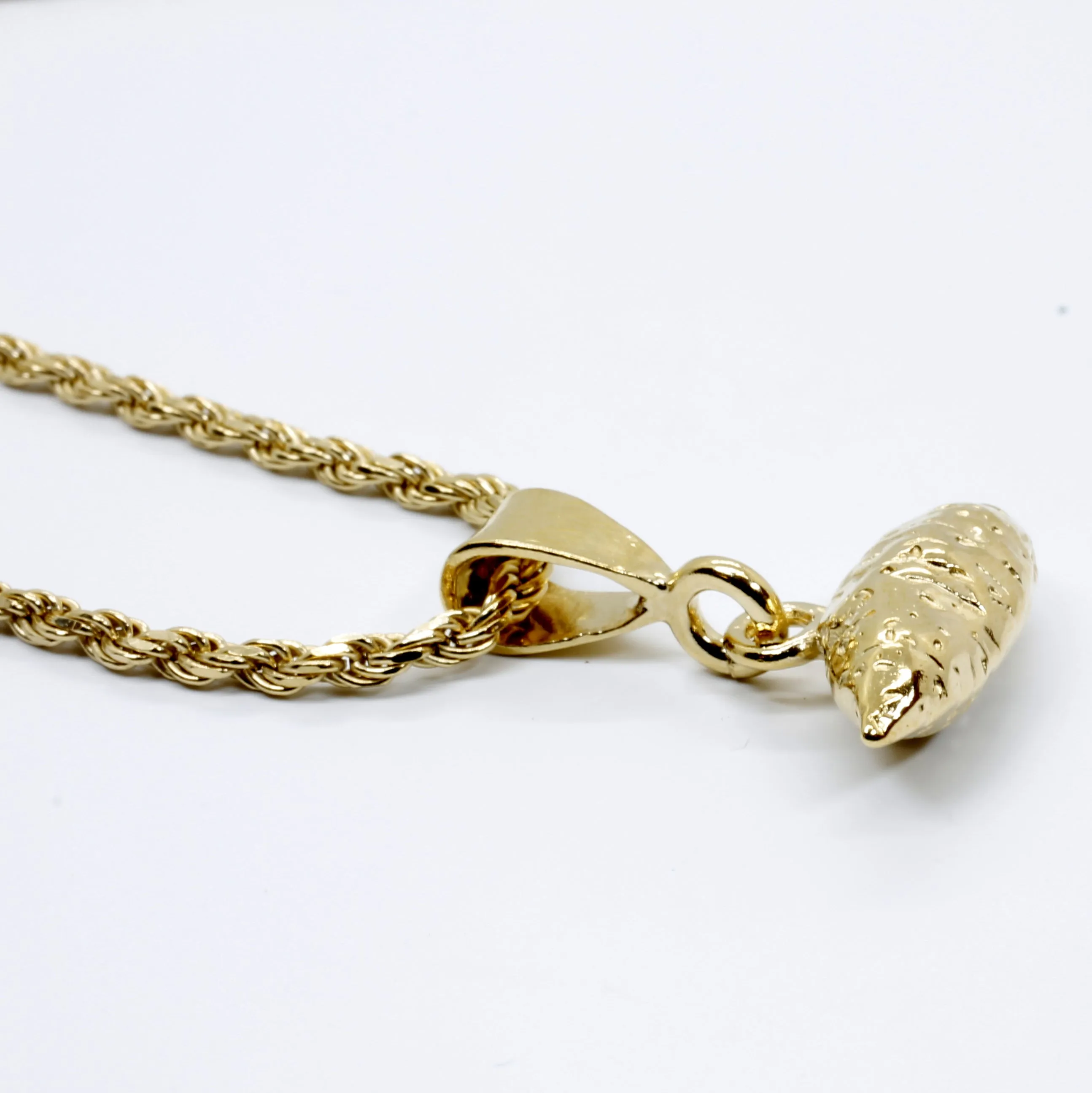 Mans Large Gold Sweet Potato Necklace on rope chain for men or women