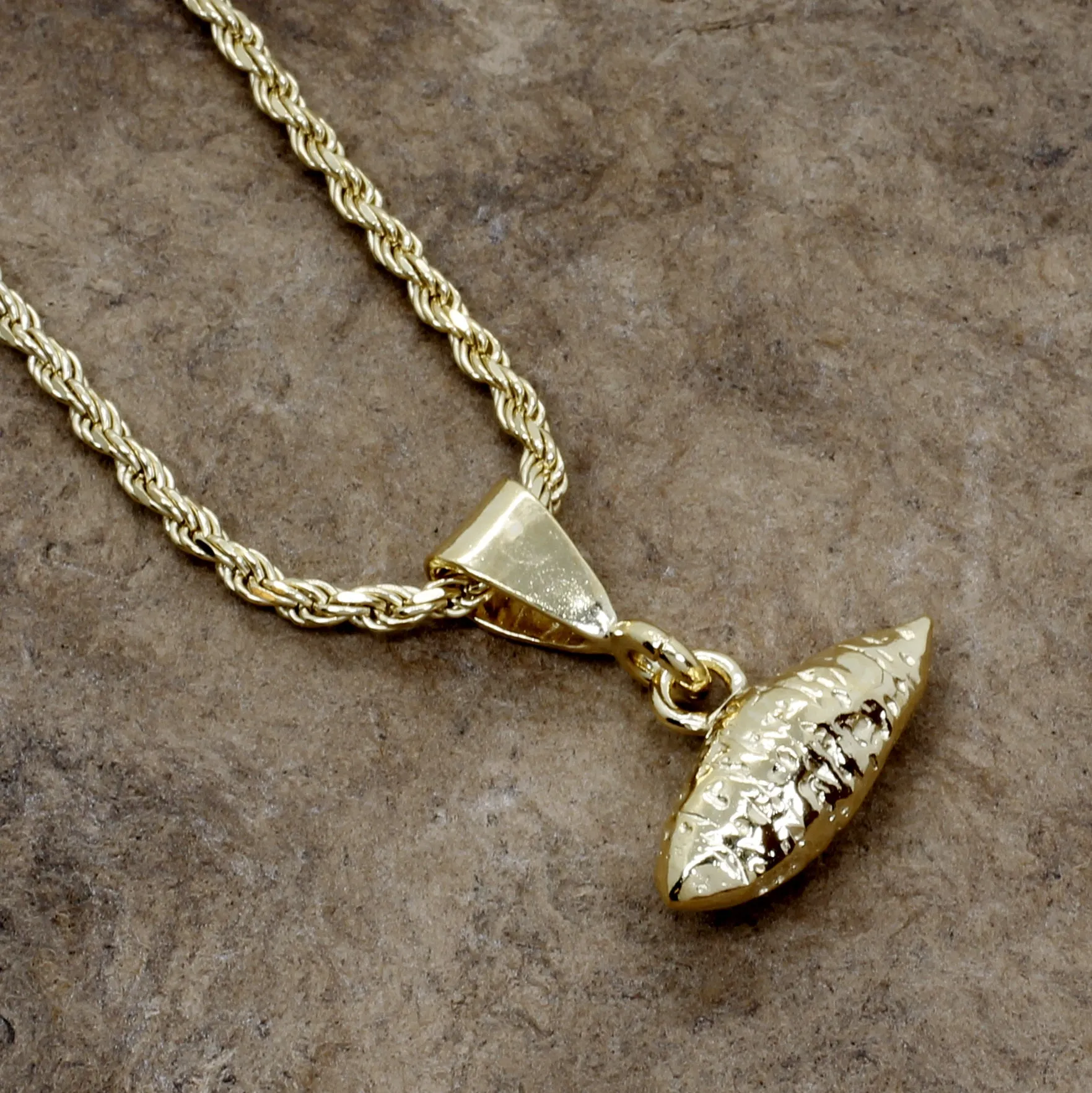 Mans Large Gold Sweet Potato Necklace on rope chain for men or women