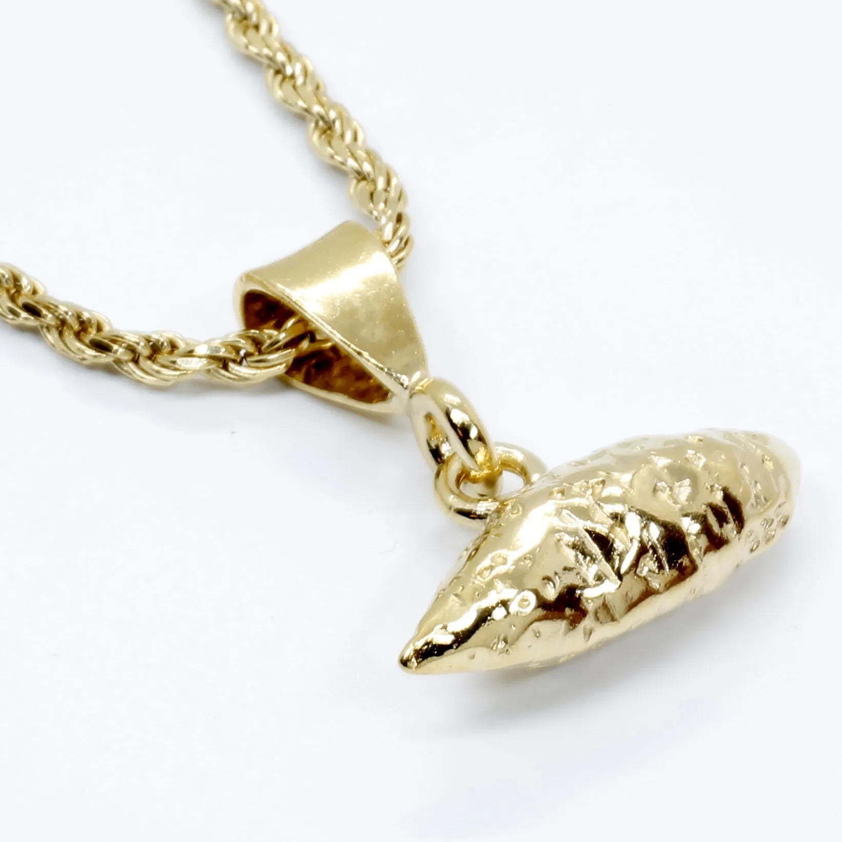 Mans Large Gold Sweet Potato Necklace on rope chain for men or women