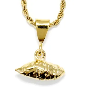 Mans Large Gold Sweet Potato Necklace on rope chain for men or women
