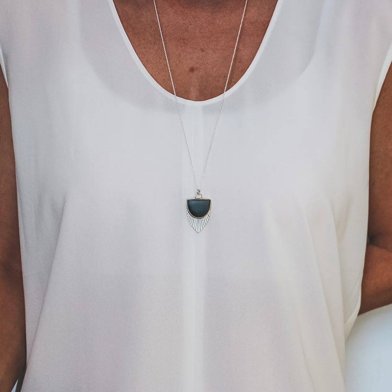 Matte Obsidian Necklace #1 - Mixed Metals