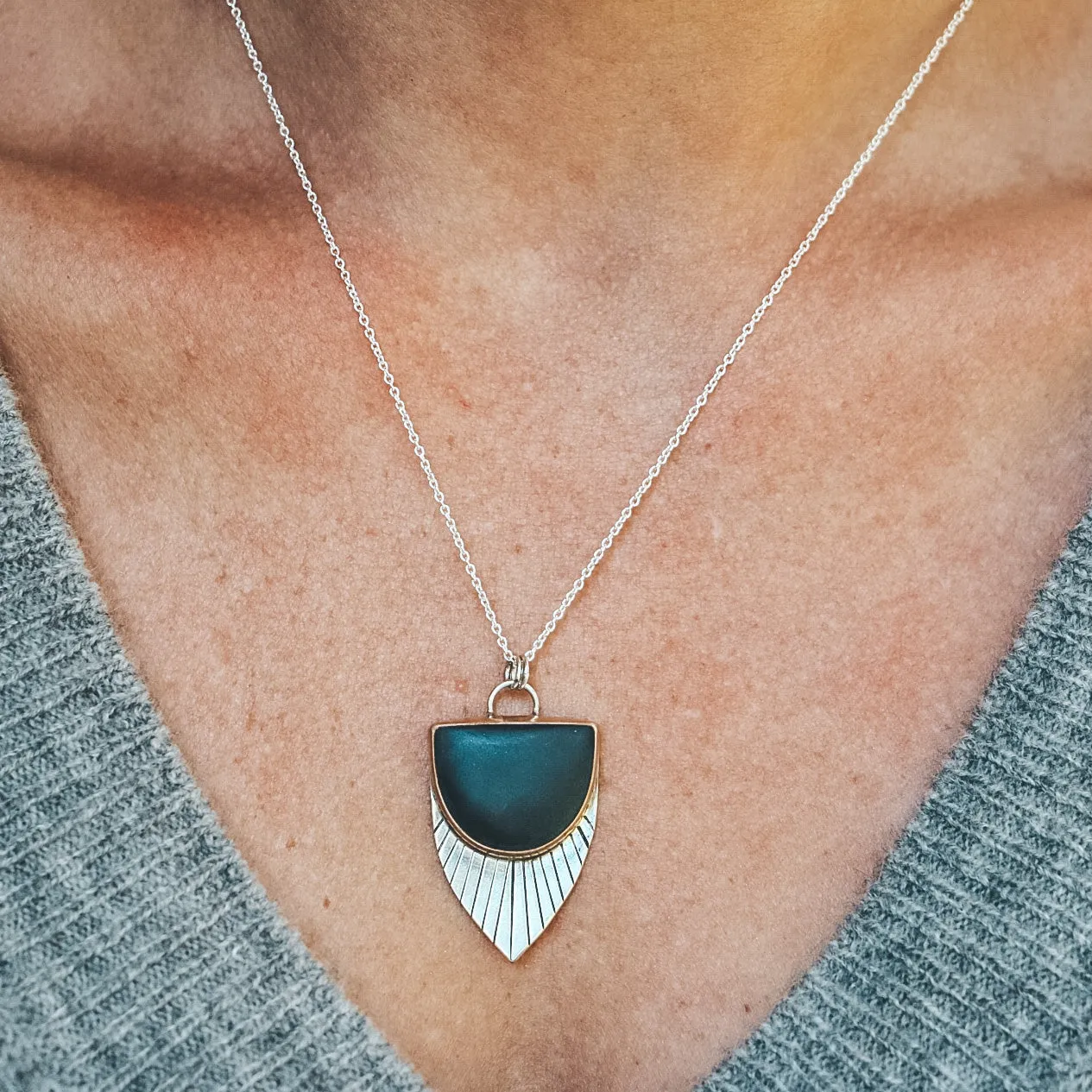 Matte Obsidian Necklace #1 - Mixed Metals