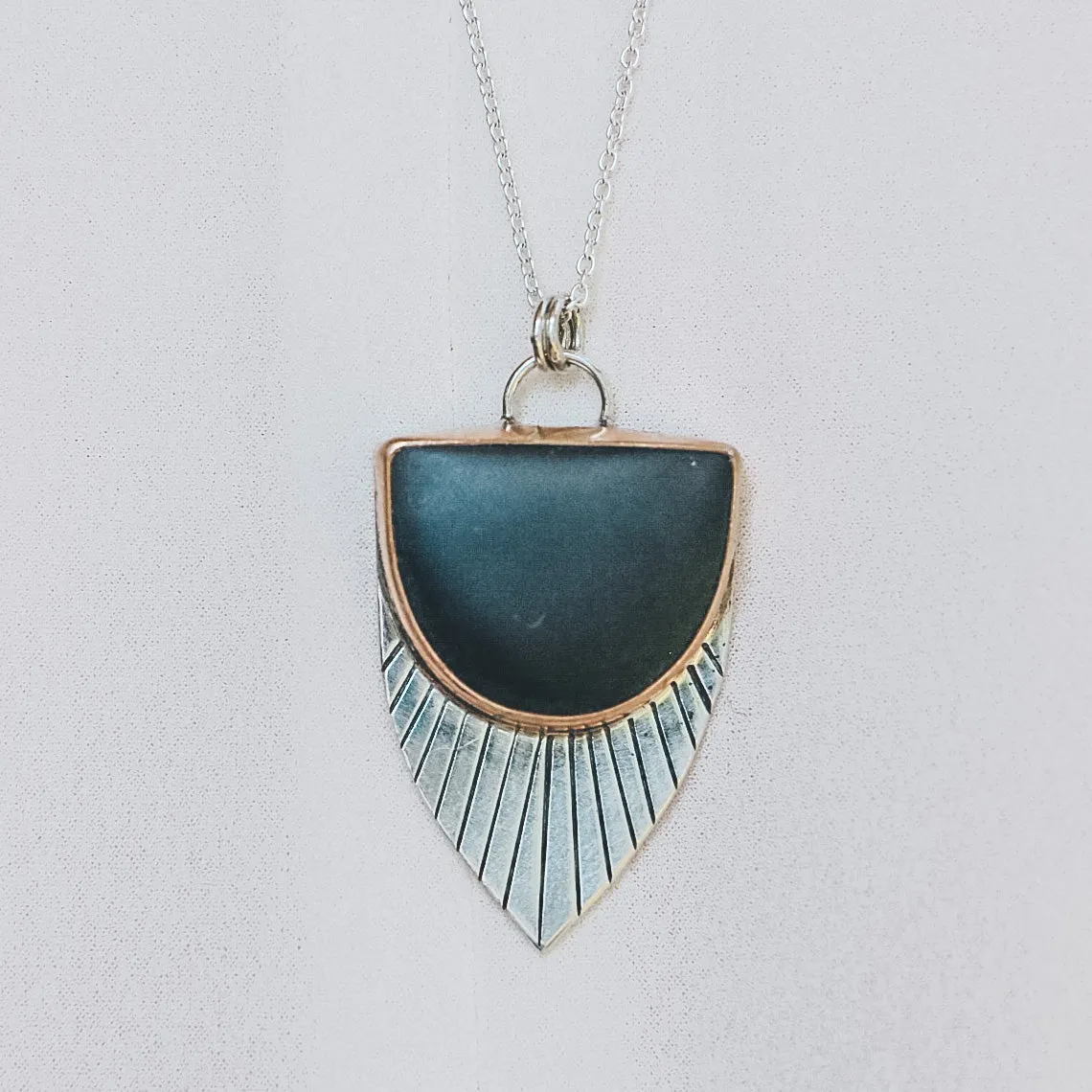Matte Obsidian Necklace #1 - Mixed Metals