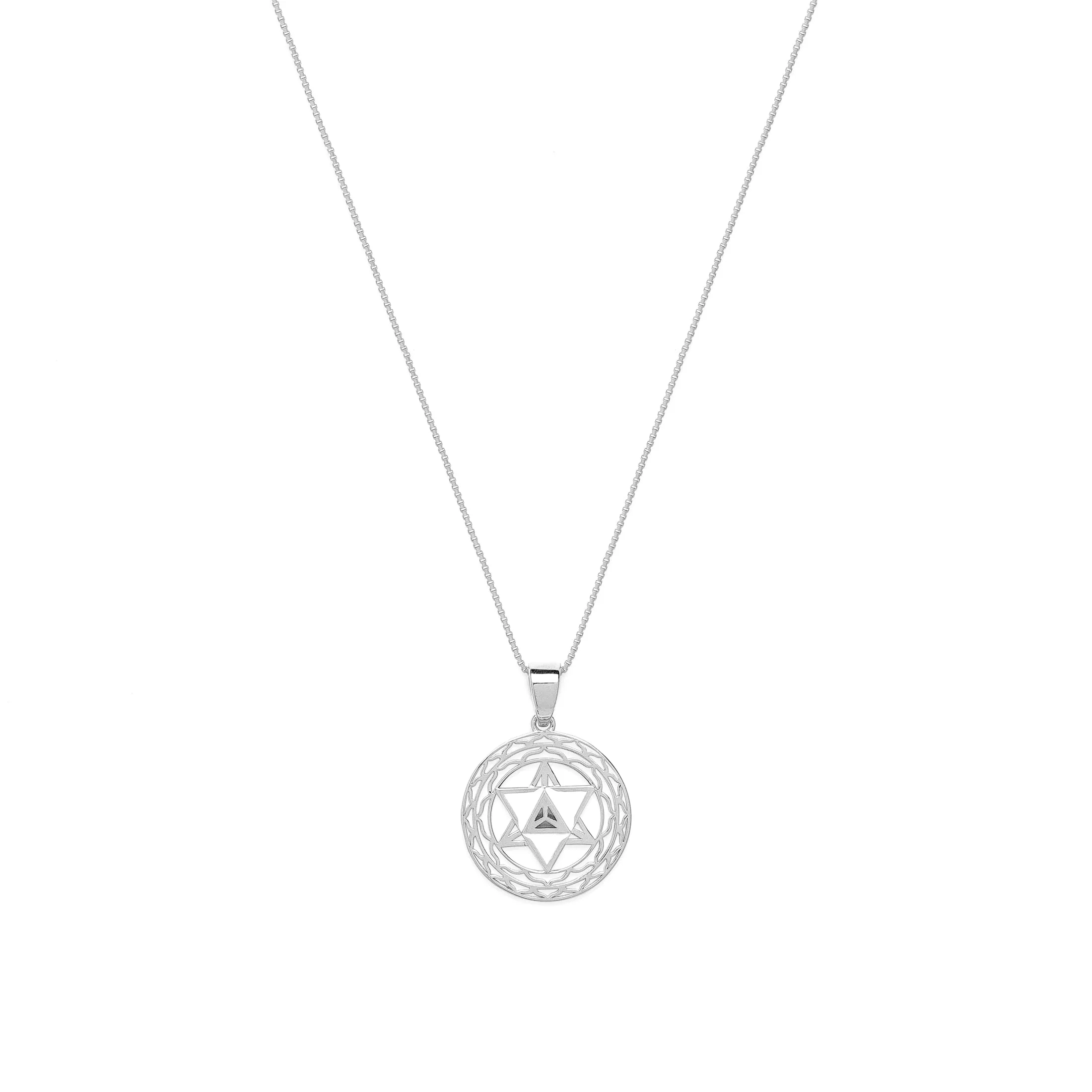 Merkaba Star, Spiritual Ascension Necklace, White Rhodium with White Enamel