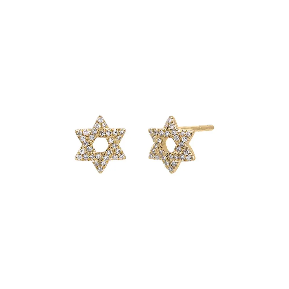 Mini Diamond Pave Star of David Stud Earring 14K