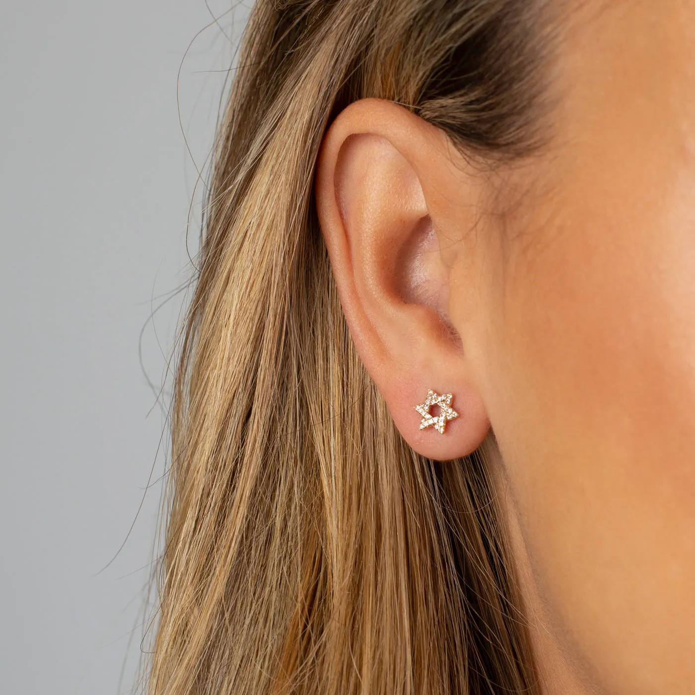 Mini Diamond Pave Star of David Stud Earring 14K