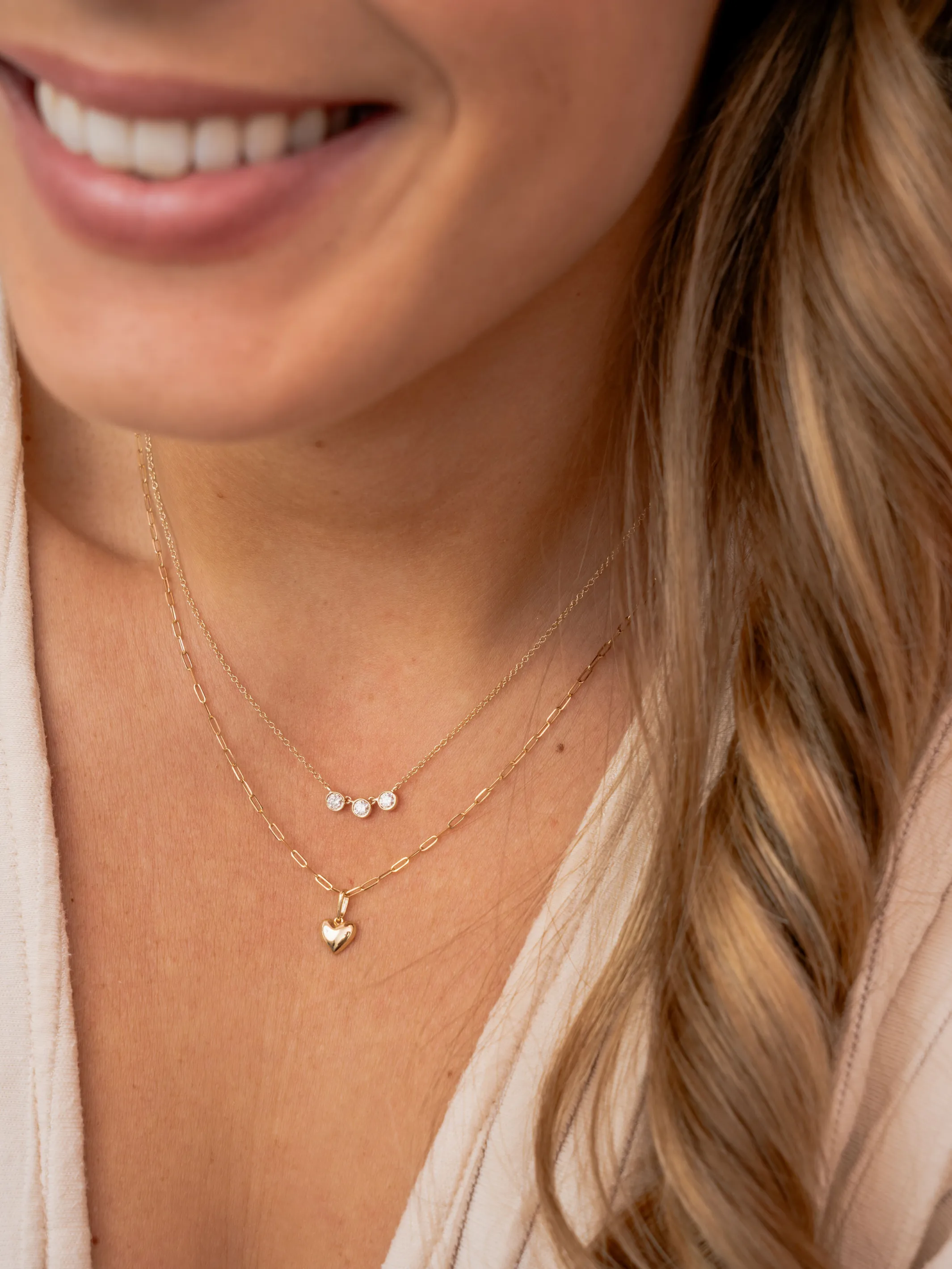 Mini Puffy Heart Charm Necklace 14K