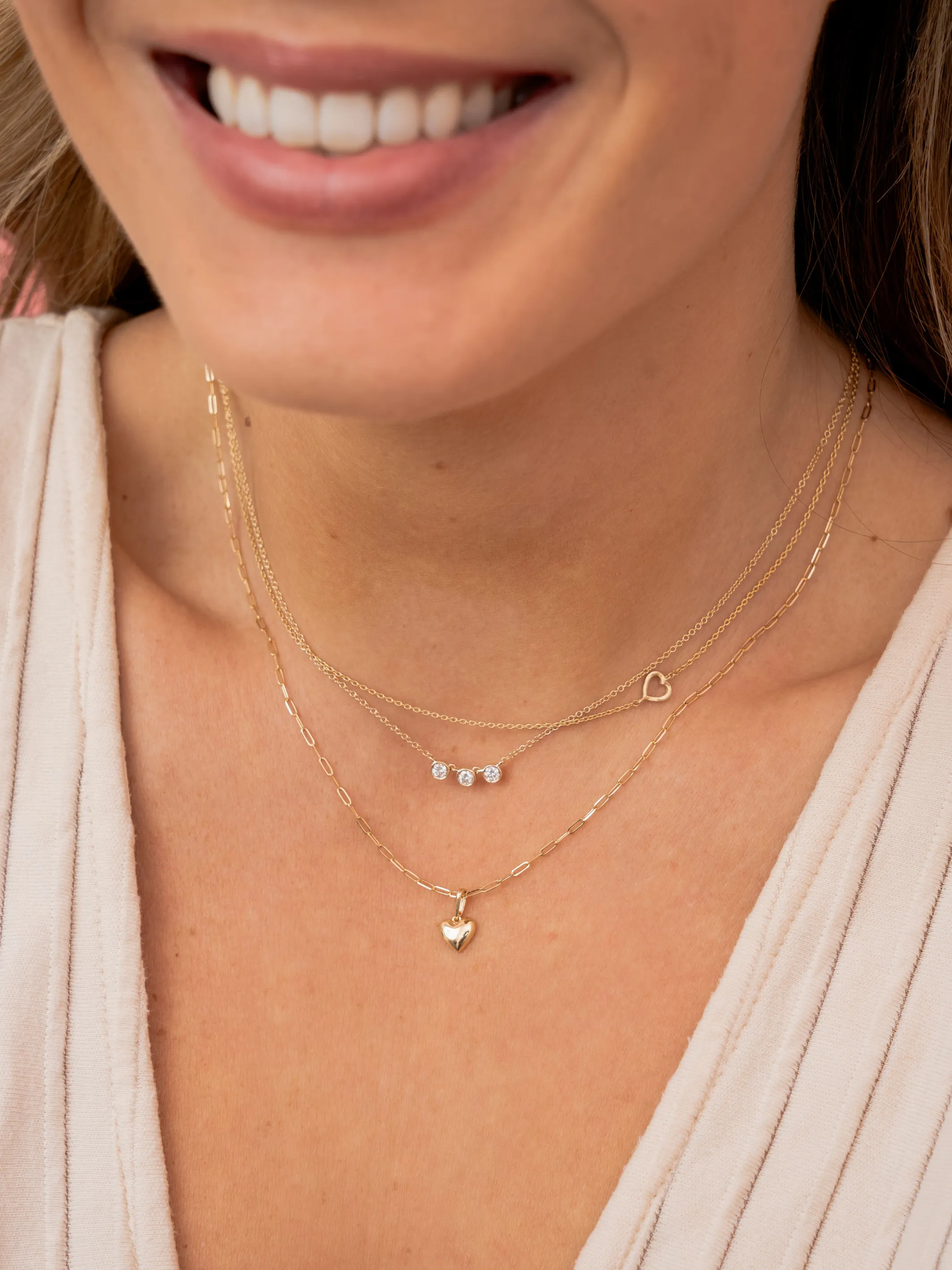 Mini Puffy Heart Charm Necklace 14K