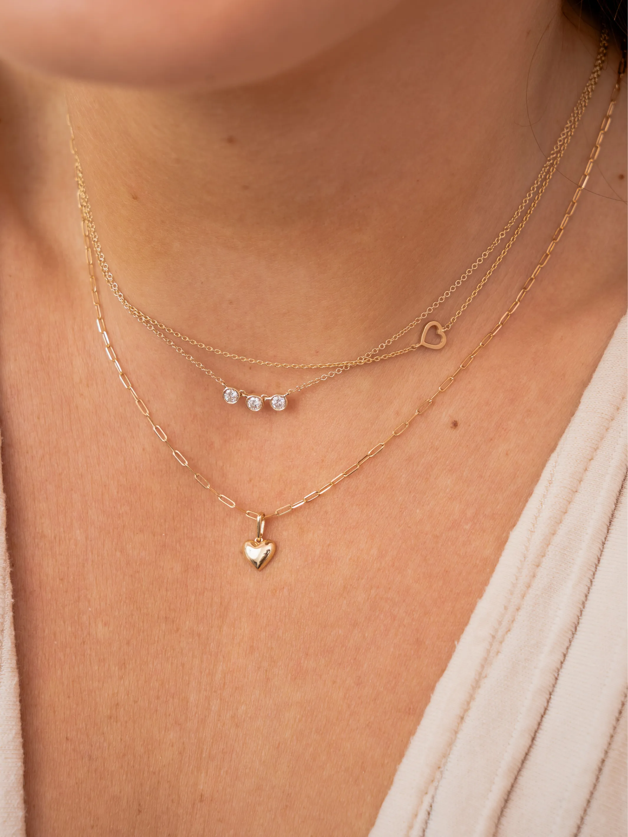Mini Puffy Heart Charm Necklace 14K