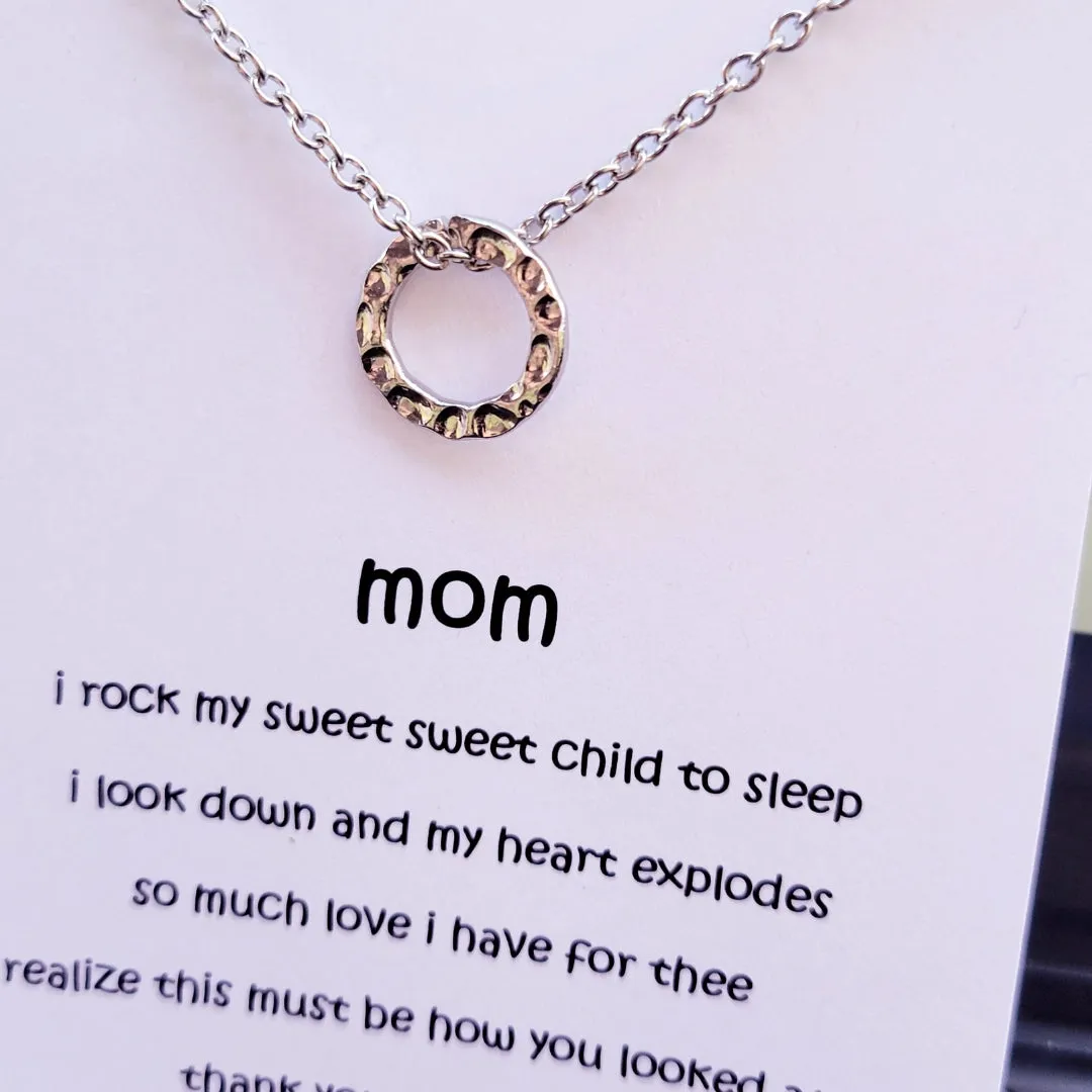 Mom - I Rock My Sweet Sweet Child to Sleep Silver Hammered Circle Necklace - Gift For Mom