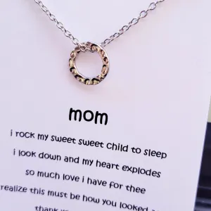 Mom - I Rock My Sweet Sweet Child to Sleep Silver Hammered Circle Necklace - Gift For Mom