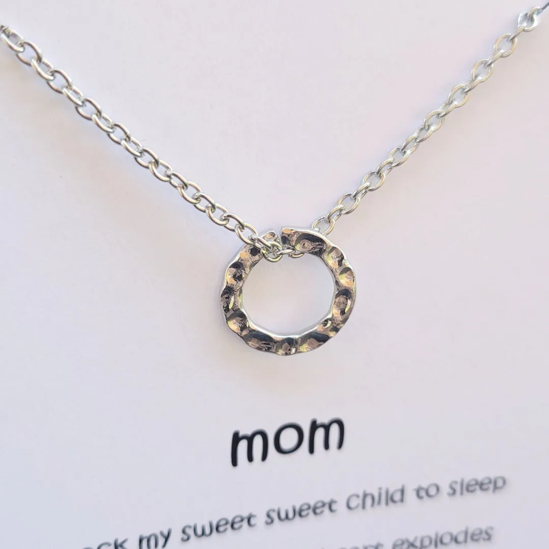 Mom - I Rock My Sweet Sweet Child to Sleep Silver Hammered Circle Necklace - Gift For Mom