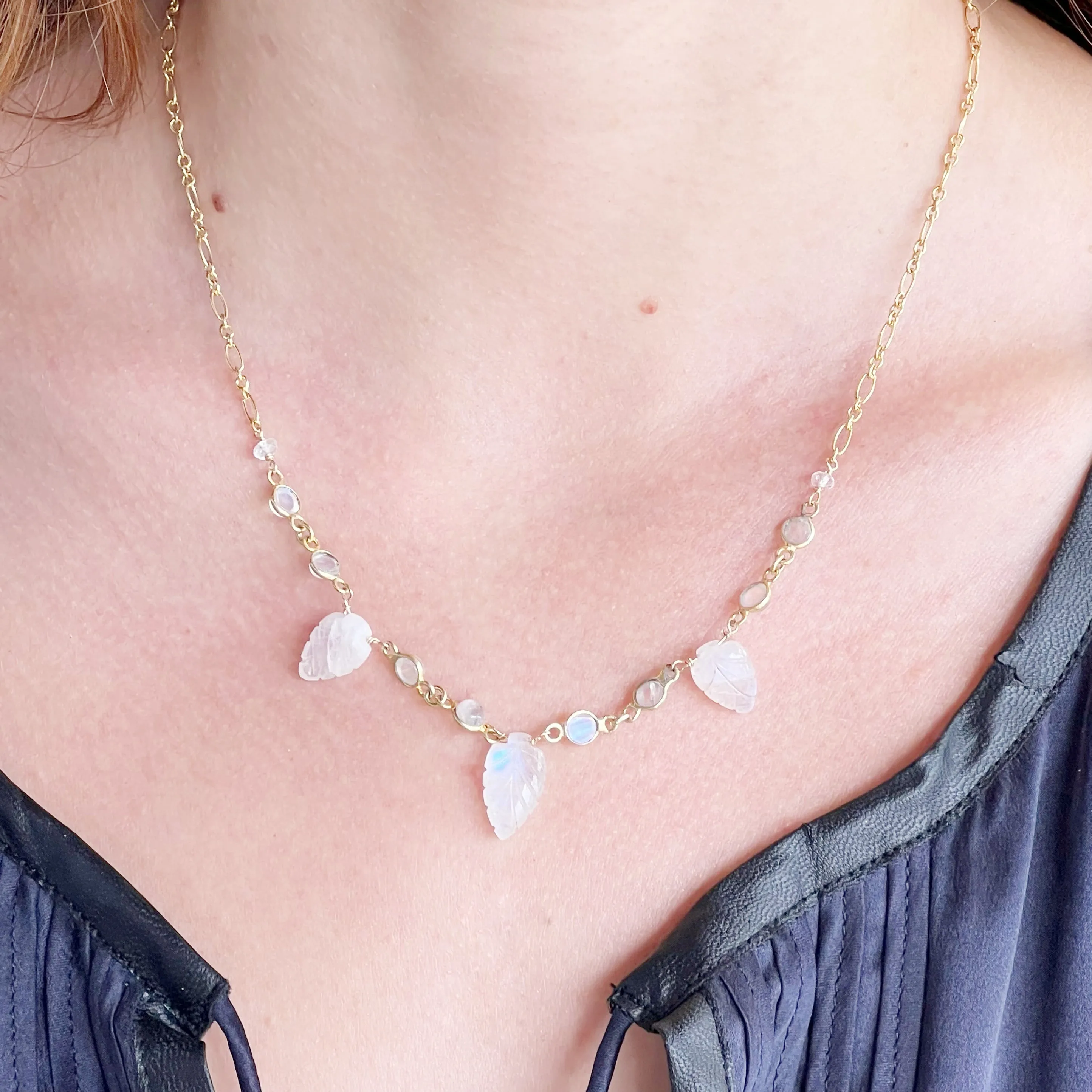 Moonstone Leaves Delicate Chain Necklace