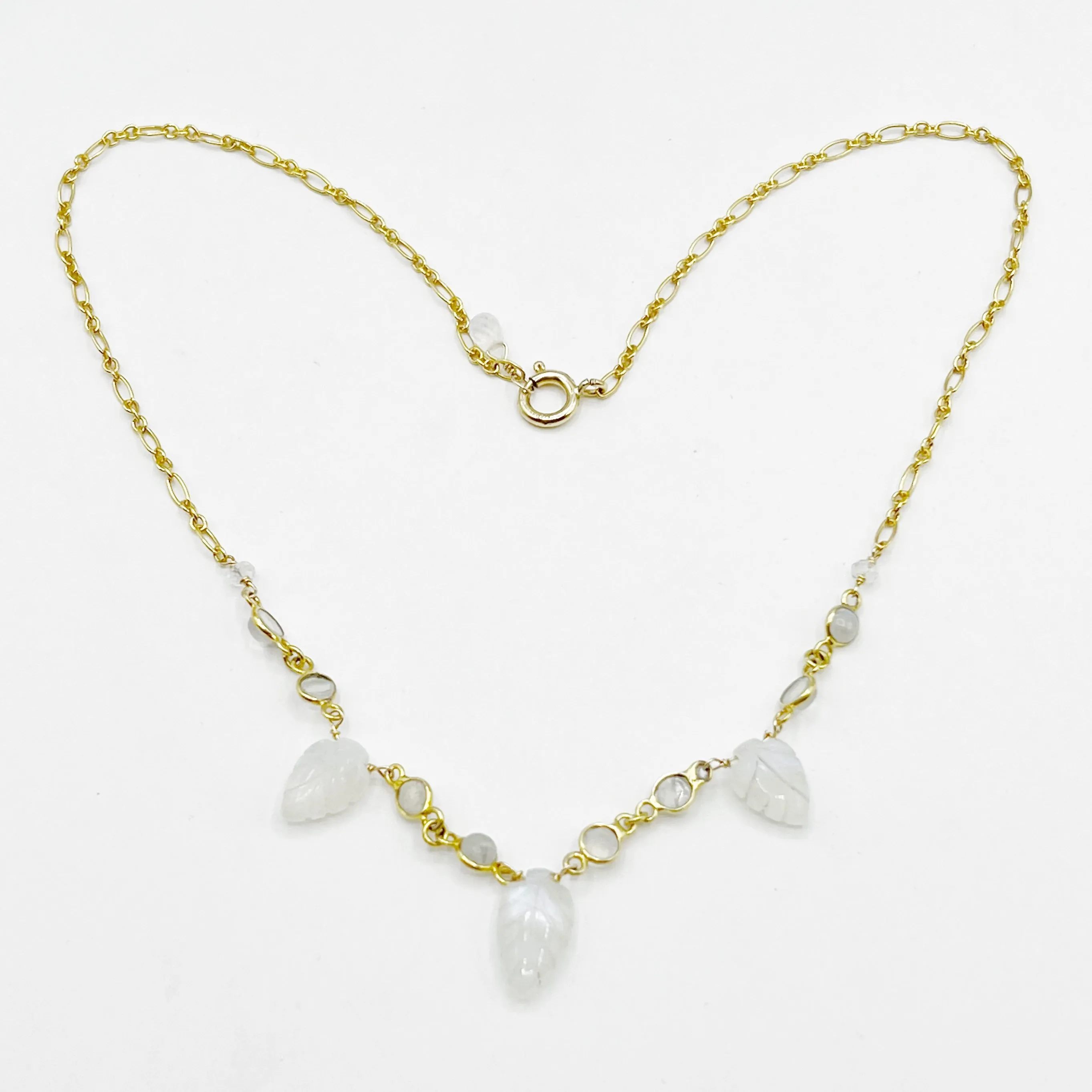 Moonstone Leaves Delicate Chain Necklace