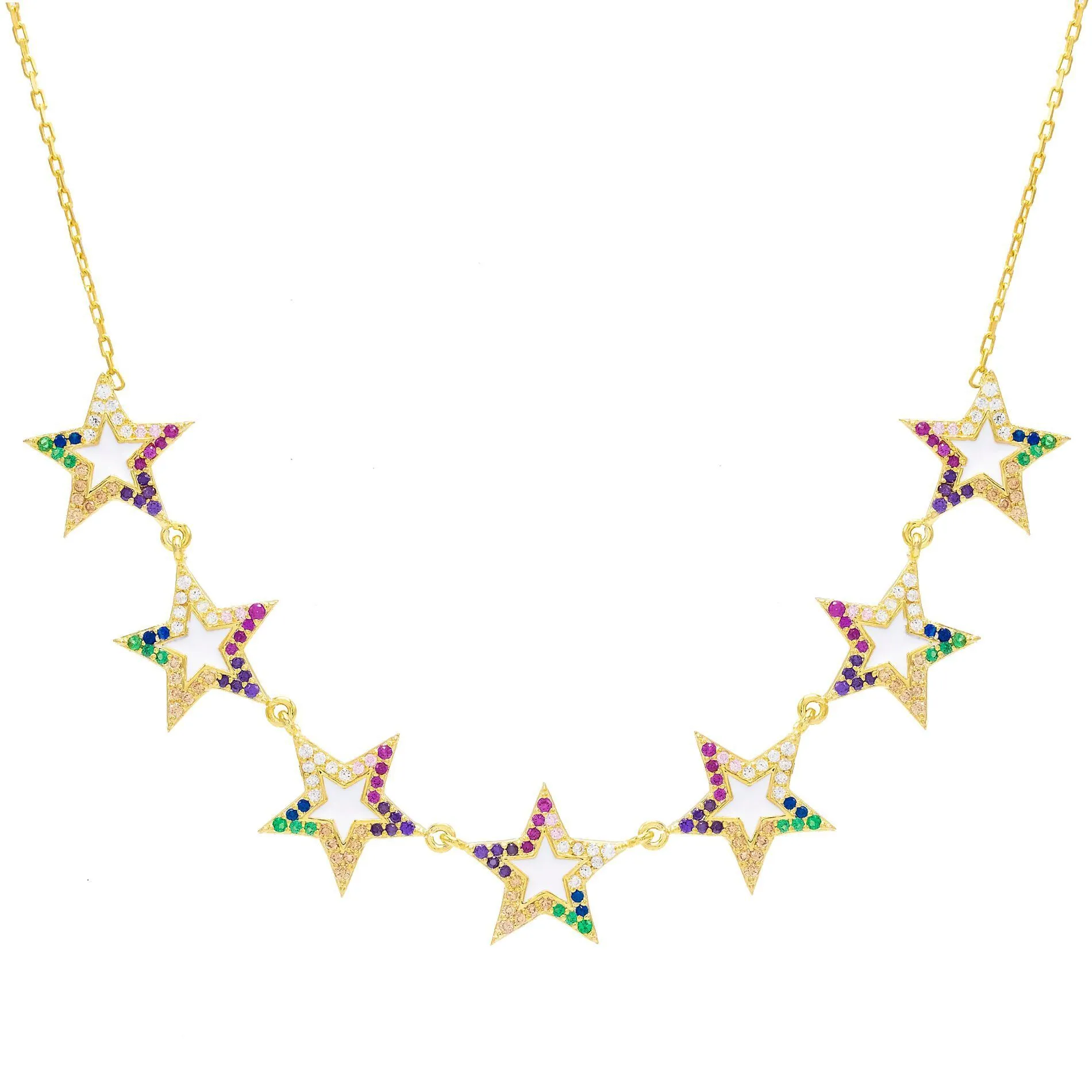 Multi-Color Enamel Star Necklace