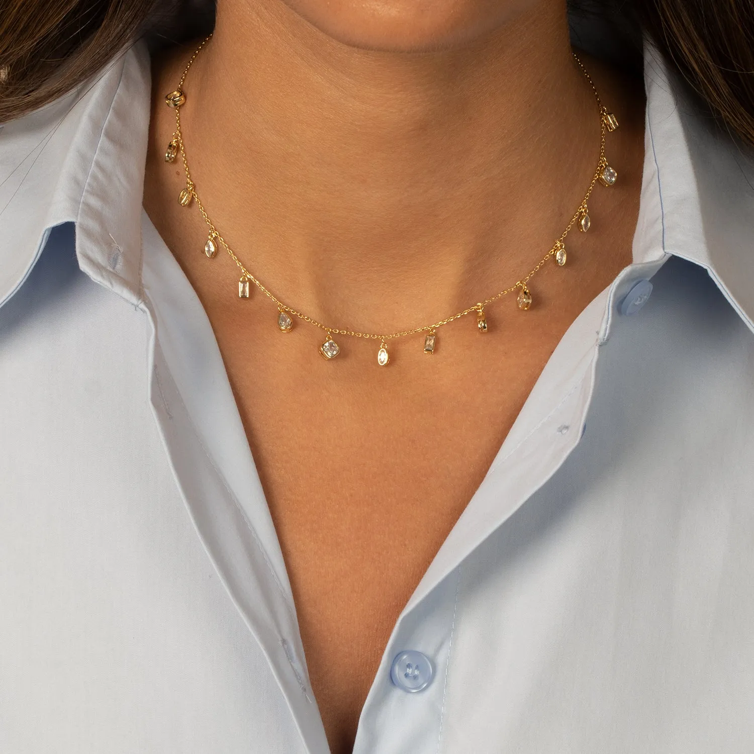 Multi CZ Shape Bezel Shaker Necklace